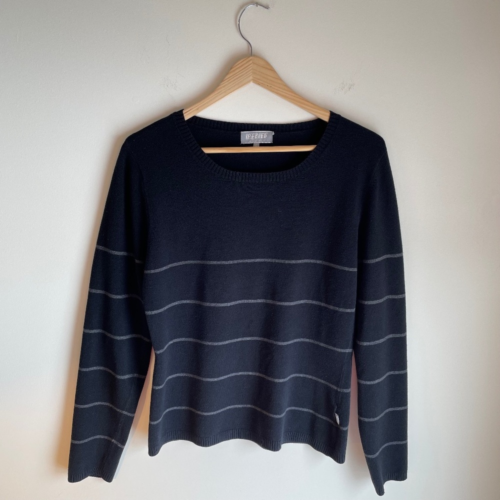 Reserved Womens Black Crewneck Striped Sweater, Size L